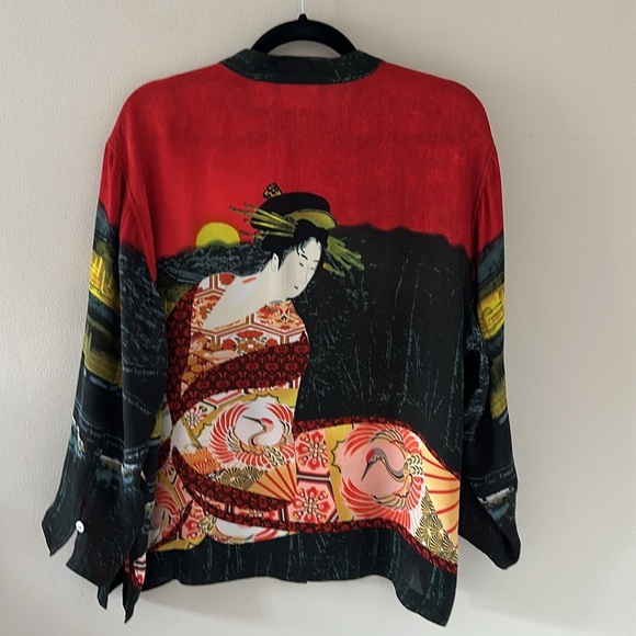 Chico's Womens 100% Silk Asian Geisha Top Blouse Red Black Sz 2(US Size 12) Chic - Picture 2 of 12